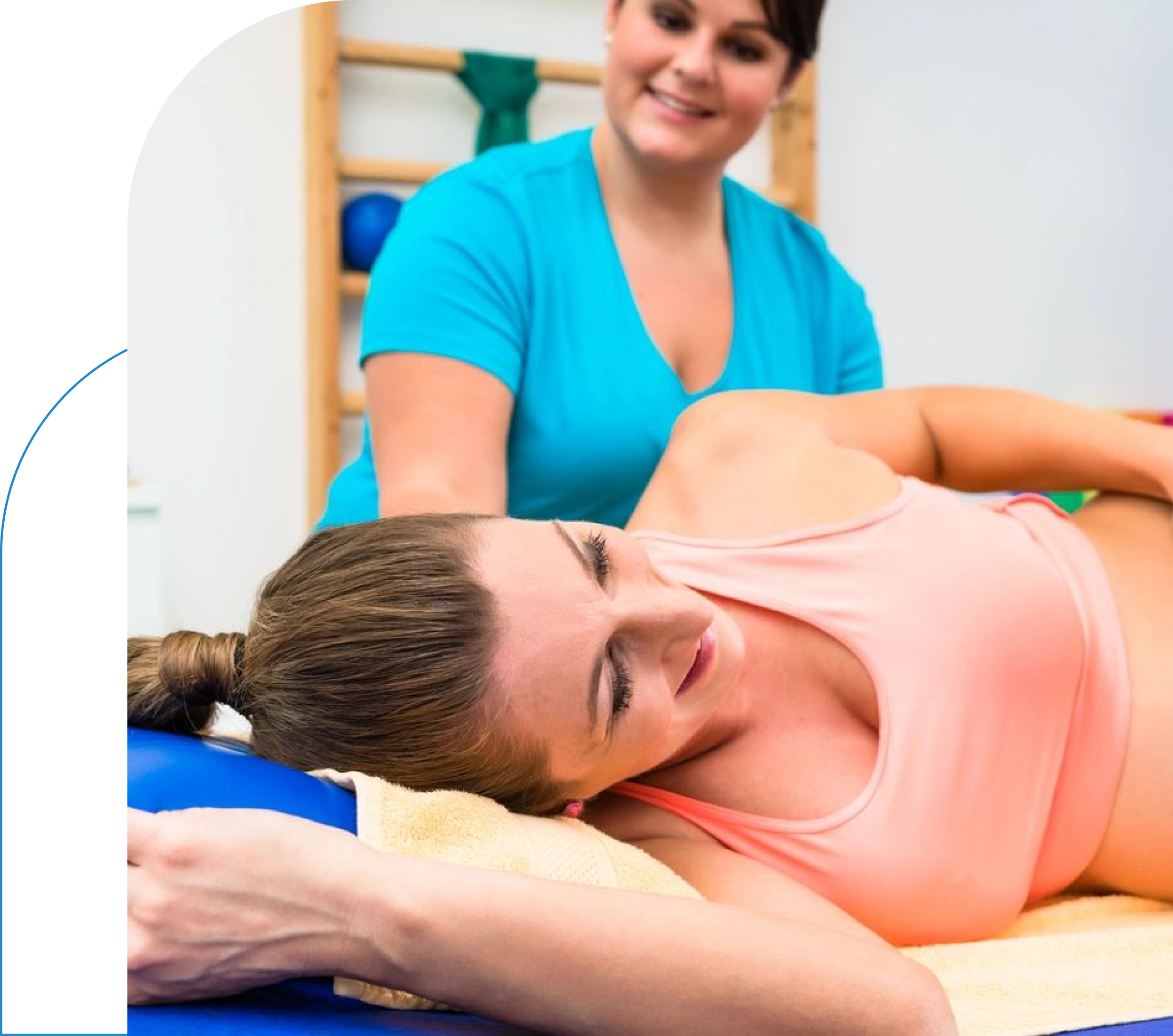 Woman receiving physical therapy on massage table.